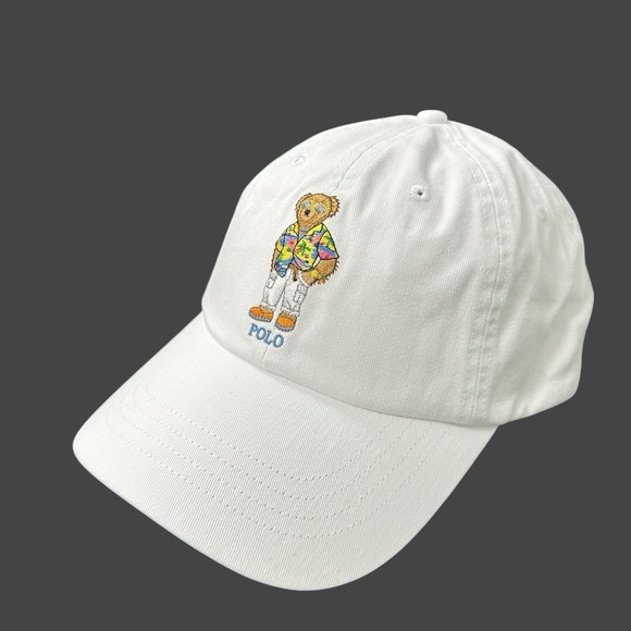 Polo Ralph Lauren Baseball Hat Cap Men's Summer Bear Chino White Leather Strap